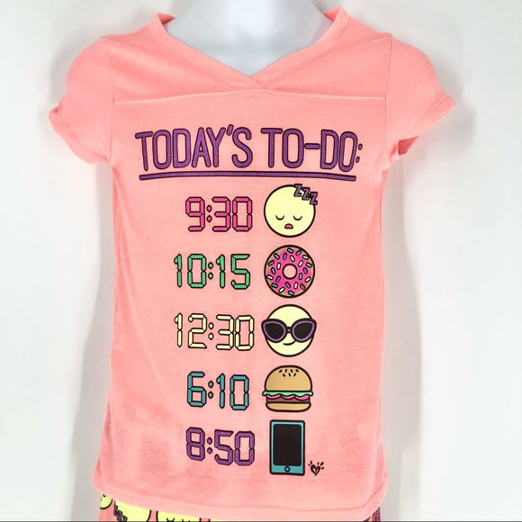 Justice Size 6/7 Peach Emoji Chill Day Pajama Set w/ Short Sleeves & Pants - Picture 3 of 4